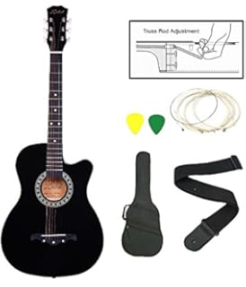 Zabel Elletra Series Acoustic Guitar With Truss Rod, Black, Combo With Bag, Strap, One Pack Strings And Picks