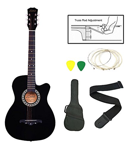 Zabel Elletra Series Acoustic Guitar With Truss Rod, Black, Combo With Bag, Strap, One Pack Strings And Picks