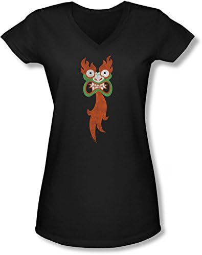 Samurai Jack - Juniors Aku Face V-Neck T-Shirt, Small, Black