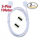 Glarks 2Pcs 3.2ft / 1M Long 5-Pins Extension Connect Cable Wire and With 4Pcs 5-Pins Plug Connectors for RGBW 5050 LED Strip Lights (1M / 2Pcs)