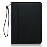 Junior Zippered Business Padfolio with 5x8 Notepad - Black Faux Leather Portfolio Binder & Organizer Folder with 8 Inch Tablet Sleeve by Lautus Designs