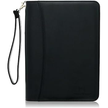 Junior Zippered Business Padfolio with 5x8 Notepad - Black Faux Leather Portfolio Binder & Organizer Folder with 8 Inch Tablet Sleeve by Lautus Designs