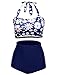 Ekouaer Vintage Women's Floral Printing Halter High Waist Padding Bikini Set