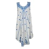 Mogul Interior Womens Tank Dress White Embroidered Flare Sleeveless Cover Up S/M