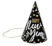 New Years Eve Party Hats - 24-Pack Cone Shaped Paper Hats Holiday Supplies, Black with Confetti Design, Includes Gold Elastic String, Easy Assembly, For Kids and Adults, 4.6 x 7 Inches