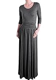 LeggingsQueen Women's 3/4 Sleeves Shirred Waist Detail Long Maxi Dress