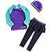 Vivobiniya Big Girl Two Piece Swimsuits Long Sleeve Rash Guard T-Shirt Swimming Trunks Cap upf50+