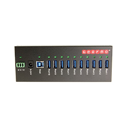 Gearmo USB 3.0 10 Port Industrial Metal Hub w/15KV ESD Protection & Mounting