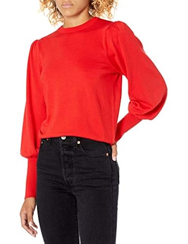 The Drop Women's Vivienne Padded Shoulder Balloon-Sleeve Crew-Neck