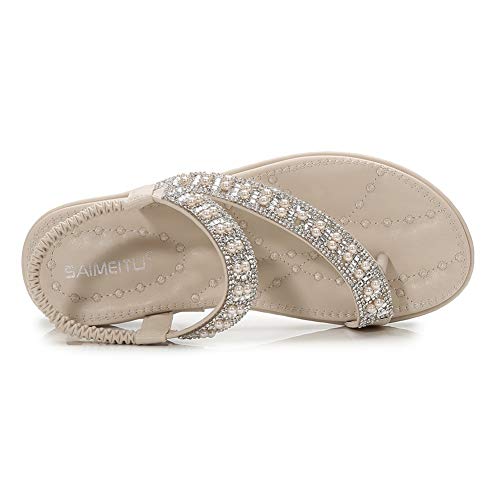 Meeshine Women's Casual Slingback Summer Beach Thong Flat Sandal(7 B(M) US,Beige 04) - Thumbnail 2