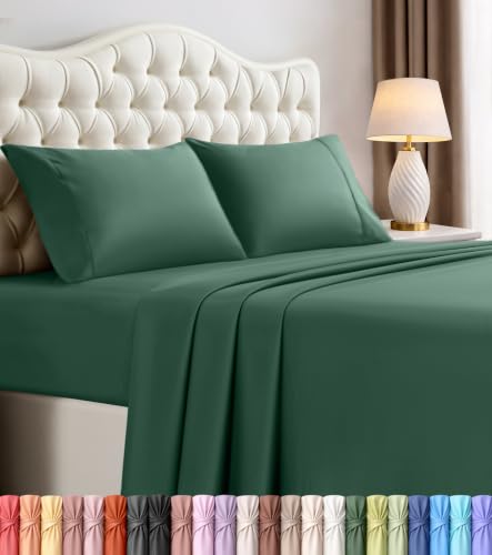Utopia Bedding Beddengoedset met queensize bed - 4-delig beddengoed - geborsteld microvezel - krimp- en vervagingsbestendig - gemakkelijk te onderhouden (Queen, smaragd)