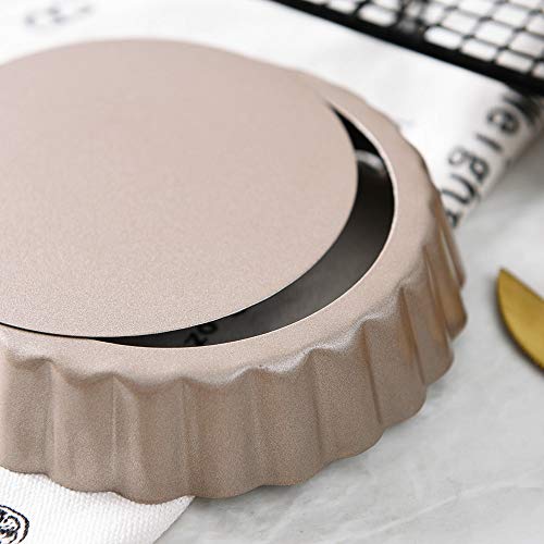 Bakerdream Round Non-stick Tart Pan Quiche Pan with Removable Bottom Mini Tart Pan Pie Pan with Loose Bottom, 3.5 Inch (Pack of 8)