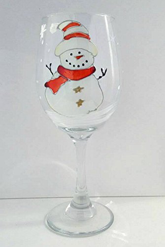 Hand Painted Winter Snowman Christmas Holiday Stemmed Wine Glasses (Set Of 2) - Thumbnail 2