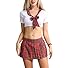 ANJAYLIA Women Lingerie Schoolgirls Outfit Lingerie Roleplay Cosplay Sailor Costumes with Socks (Red)