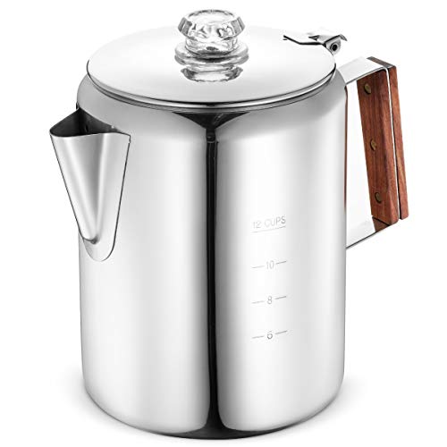 Eurolux Percolator Coffee Maker Pot - 12 Cups | Durable Stainless Steel Material | Brew Coffee On Fire, Grill or Stovetop | No Electricity, eNo Bad Plastic Taste | Ideal for Home, Camping & Travel