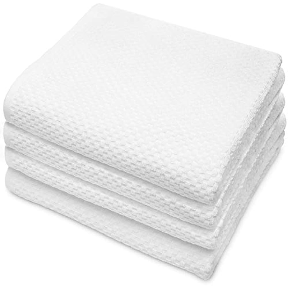  4 Pack Euro Spa Waffle Weave Oversized Bath Towels 30x56 White 100