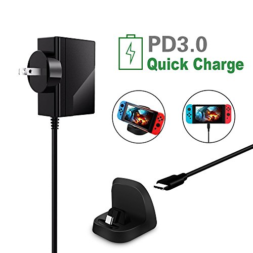 Nintendo Switch PD 3.0 Charger AC Adapter + Charging Stand, USB-C Cable 2 IN 1 Fast Charging Dock Power Delivery 3.0 Portable Power Adapter For Nintendo Switch Accessories by GamePal Nintendo Switch PD 3.0 Charger AC Adapter + Charging Stand, USB-C Cable 2 IN 1 Fast Charging Dock Power Delivery 3.0 Portable Power Adapter For Nintendo Switch Accessories by GamePal