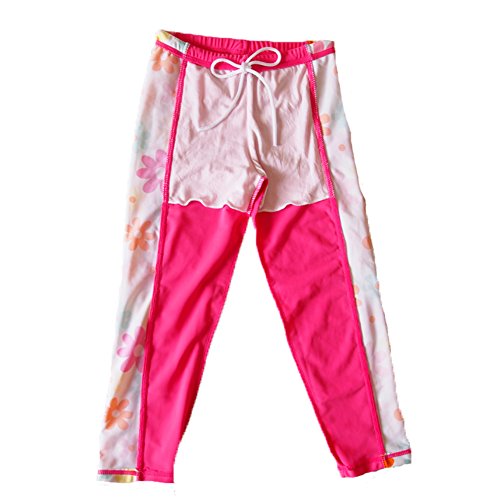 Monvecle Little to Big Girls' Long Sleeve 2-Pieces Sun Protective Rashgurad Set UPF 50+ Rose-1 10-11