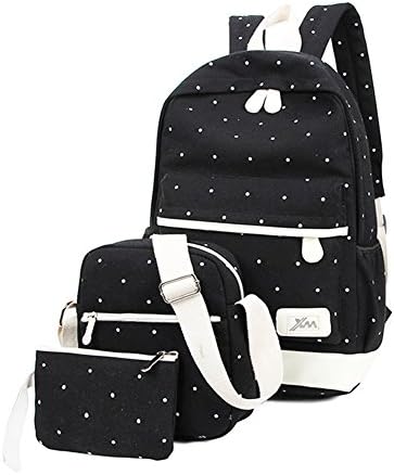 Maxkonge School Backpack Canvas Shoulder Backpack Cute School Bag Set Lightweight Laptop Bag Book Bag Small Size Large Capacity for Girl Women School (Black)