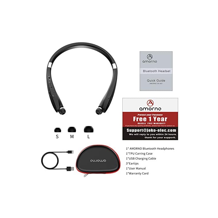 AMORNO Foldable Bluetooth Headphones Wireless Neckband Headset with