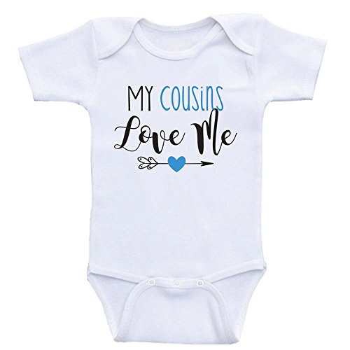 Cousins Baby Clothes "My Cousins Love Me" Cute One Piece Baby Shirt (3mo-Short Sleeve, Blue Text)