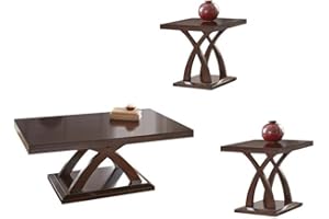 HOME SQUARE 3 Piece Modern Wood Coffee Table and End Table Set in Espresso Cherry