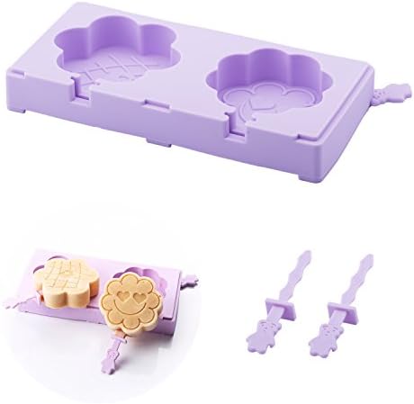 beicemania® Stackable Flower Sunflower Silicone Ice Lolly Mould with Plastick Resuable Popsicle Sticks Classic Violet