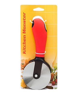 Greenwald Brands Kitchen Monster Pizza Cutter With Soft Grip Handle, Red