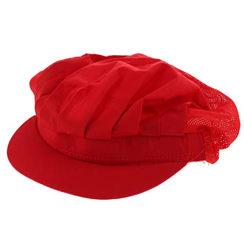 Flameer 2Pcs Red Half Mesh Chef Waiter Cap Restaurant Kitchen Workshop Hair Net Cooling Reusable Bouffant Adjustable Food Service Hair Hat Protective
