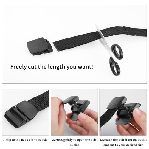 Huiguli Men's Belts, Pack of 3 Work Belts, Nylon, Adjustable Fabric Belt with Plastic Buckle, Unisex Belt for Quick Pass Through Airport Security