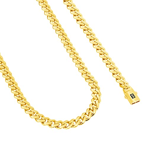 Nuragold 10k Real Yellow Gold Royal Monaco 7.5mm Miami Cuban Link Necklace (16