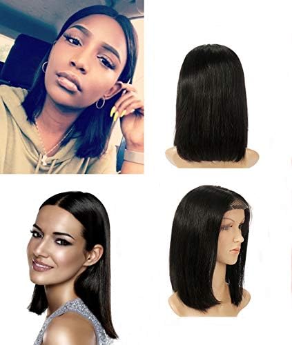 180% Density Straight Brazilian Virgin Human Hair Wigs Bleached Knots 13x6 Inch Lace Front Wigs for Black Women BeliHair 12โ Glueless Short BOB Lace Wigs Human Hair with Pre Plucked Hairline(1b)