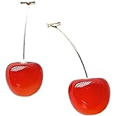 925 Sterling Silver Crystal Cherry Earrings for Women, Cute Fruit Cherry Earrings Dangle, Red Enamel Cherry Earrings For Valentine