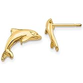 14k Yellow Gold Polished Post Dolphin Earrings 15x15mm Stud Earring for Women