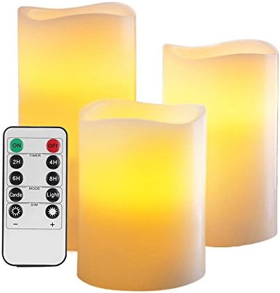 Set of 3 Flickering Flameless Candles With Remote Control and Timer - Romantic Realistic Led Candles 4" 5" 6"- Ivory Real Wax Pillars Battery Operated decorative Candles