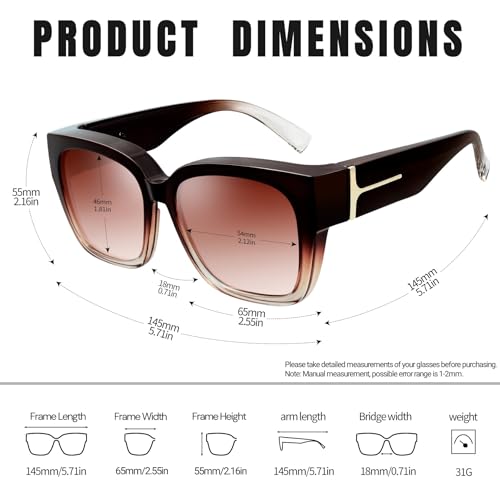 KANASTAL Plus Size Over Sunglasses Men and Women Square Polarised Over Glasses Sunglasses for Glasses Wearers UV400 Sun Protection Over Sunglasses Fit Over Sunglasses