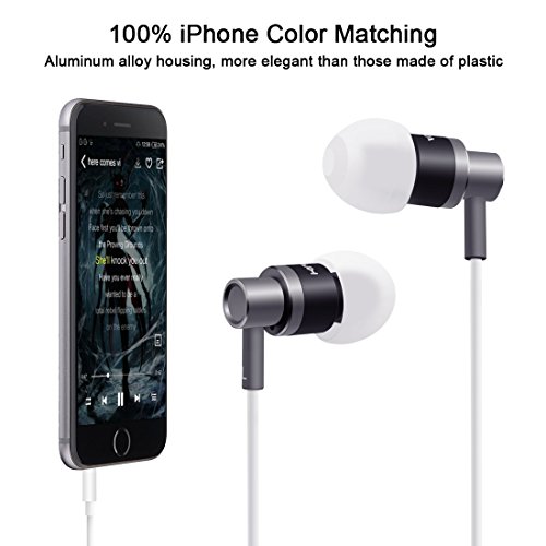 KINVOCA Wired Metal in Ear Earbuds Headphones with Microphone Remote Volume and Case,Bass Stereo Noise Isolating Inear Earphones Ear Buds for Cell Phones MP3 Players,Aluminum Alloy,3.5mm Jack, Black
