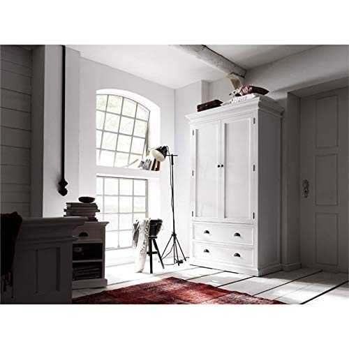 NovaSolo Halifax Pure White Mahogany Wood Storage Cabinet/Wardrobe With 2 Drawers