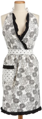 DII Black Dahlia's Printed Full Apron with Neck, Bottom Ruffles and
Front Pocket