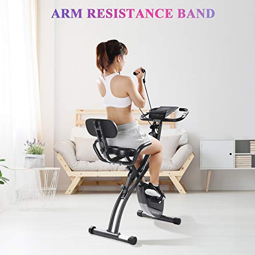 Exercise-Bike-Stationary-Bike-Foldable-Magnetic-Upright-Recumbent-Portable-Fitness-Cycle-with-Arm-Resistance-Bands-Extra-large-Adjustable-Seat-Pulse-3-in-1-Cycling-Indoor-Trainer-for-Home