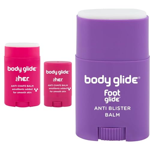BodyGlide For Her Anti Chafe Balm 1.5oz & 0.35oz Bundle + Body Glide Foot Glide Blister Balm 0.8oz