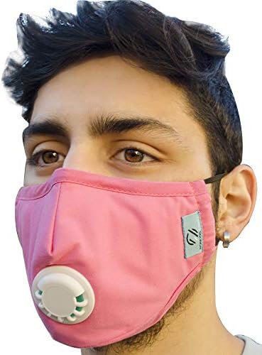 COMSY Pollution Mask | N95 Washable and Reusable Breathing Face Masks for Dust with 5 Replaceable Carbon Filters for Travel Pollen Allergy Woodworking Mowing Running Cycling Outdoor Activities (Pink)