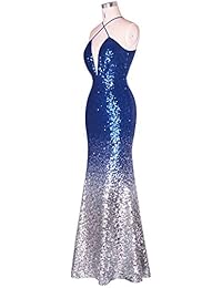 Fazadess vestido de fiesta largo con lentejuelas y cuello en V para mujer