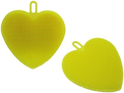 Heart Silicone Dishes Washing Brush Scrubber Mug Pad Heat Proof Mat Kitchen Cleaner Soft Antibacterial Cleaning Brush Yellow