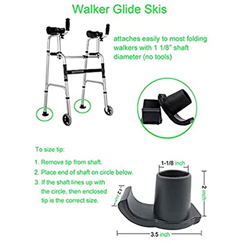 Walker Ski Glides, for1 1/8 Inch Tubes,Pop and Glide Easy Use Walker