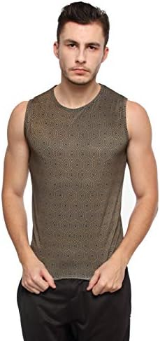 Zebo Active Wear Men's Geo Hex Sleeveles Polyester Gym Training Top (Black)