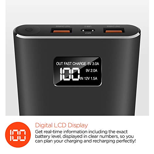 HyperGear 26800 Dual Input QC-3.0 USB + 1X USB-C Portable Charger External Battery with Double-Speed Recharging, 2 USB Ports for iPhone, iPad, Samsung Galaxy, Android and Other Smart Devices