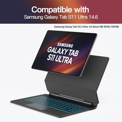 Funda con Teclado para Samsung Galaxy Tab S11 Ultra 14.6", Diseño Flotante Tipo Magic, Soporte Magnético, Modo Dex con un Clic, Tecla IA, Trackpad Integrado, Retroiluminación 7 Colores, Negro