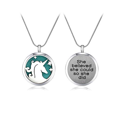 Azneck Essential Oil Diffuser Necklace for Women Pendant Locket Gifts She Believed she Could so she did (002)