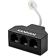 XANHAM RJ11 Cable 3 Way Splitter 6P4C Connector Phone Line Cord Adapter with 3 inch Cable for Landline Telephone Wire, Black, AV01303